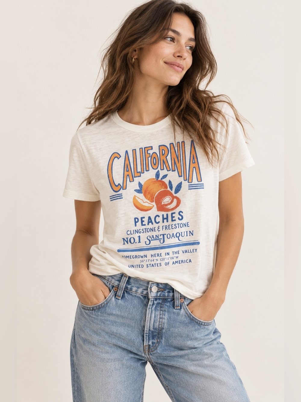 J Crew California Peaches Graphic Tee Size Medium NWOT